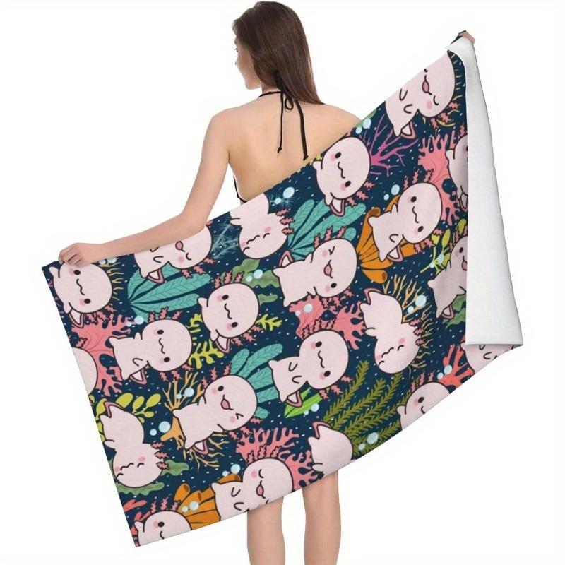 

Cute Axolotl Print Beach Towel, Soft Absorbent Quick Dry Microfiber Bath Towel for Gym Yoga Spa Hotel Swimming W40*H60(CM)