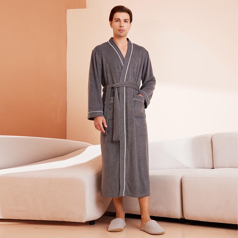 Unisex Quick-Dry Water-Absorbent Bathrobe: Four-Season Long-Sleeve Yukata with Towel Material