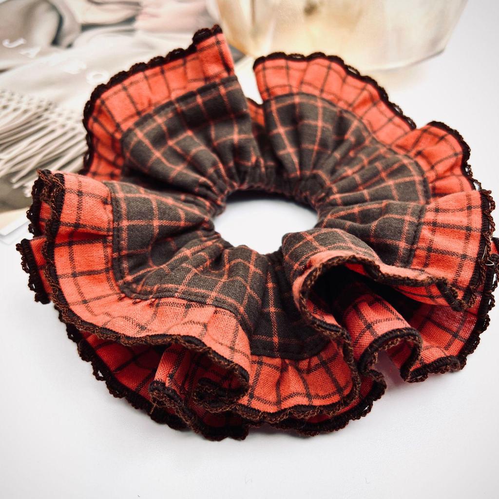 Retro Preppy Karomuster Scrunchie Stirnband - Vielseitiges Einfaches Haarband mit Blumendesign für Mädchen