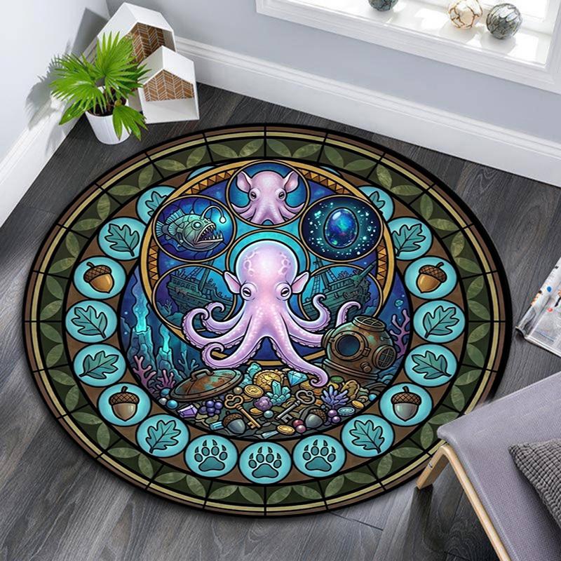 Oceanic Glass Mystery Round Area Rug Under Office Chairs Bedroom Living Room Home Decor