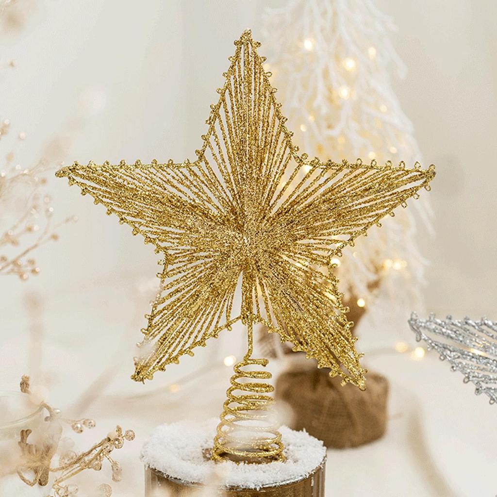Christmas Tree Top Decoration Metal Star Shaped Gold Shining Tree Top Decoration With Sparkling Design Christmas Tree Topper