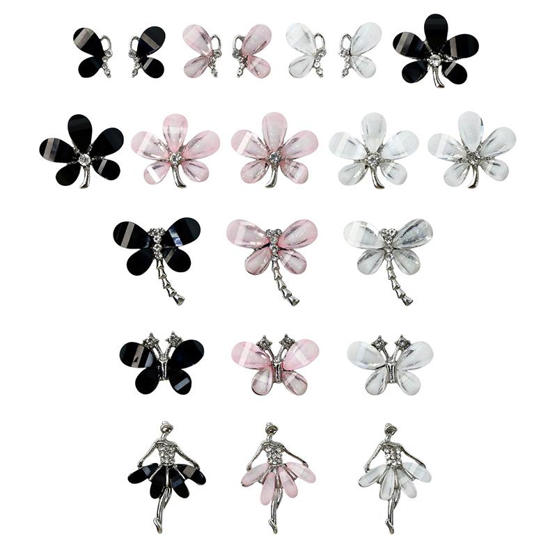 10Pcs Resin Four-Leaf Clover Dragonfly Ballerina Glitter Ornament Diy Wedding Appliques Nail Art Charms Decoration Salon Jewelry