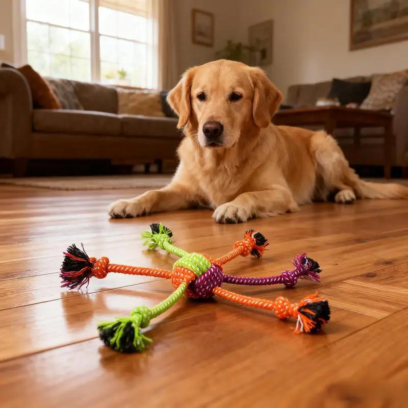 Christmas Themed Dog Rope Toy Multi-Leg Knots Interactive Tug of War Chew Toy for Aggressive Chewers Teeth Cleaning Puppy Chew