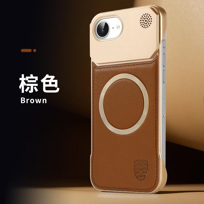Skin-feeling Leather Pattern Magnetic Mobile Phone Case Is Suitable for Apple 16E Borderless Aromatherapy 14 Business Protective Case 11/12 Anti-drop.