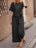 2025 Blue Plus Size Women's Short-Sleeved Two-Piece Casual Fashion Suit - European & Southeast Asian Style