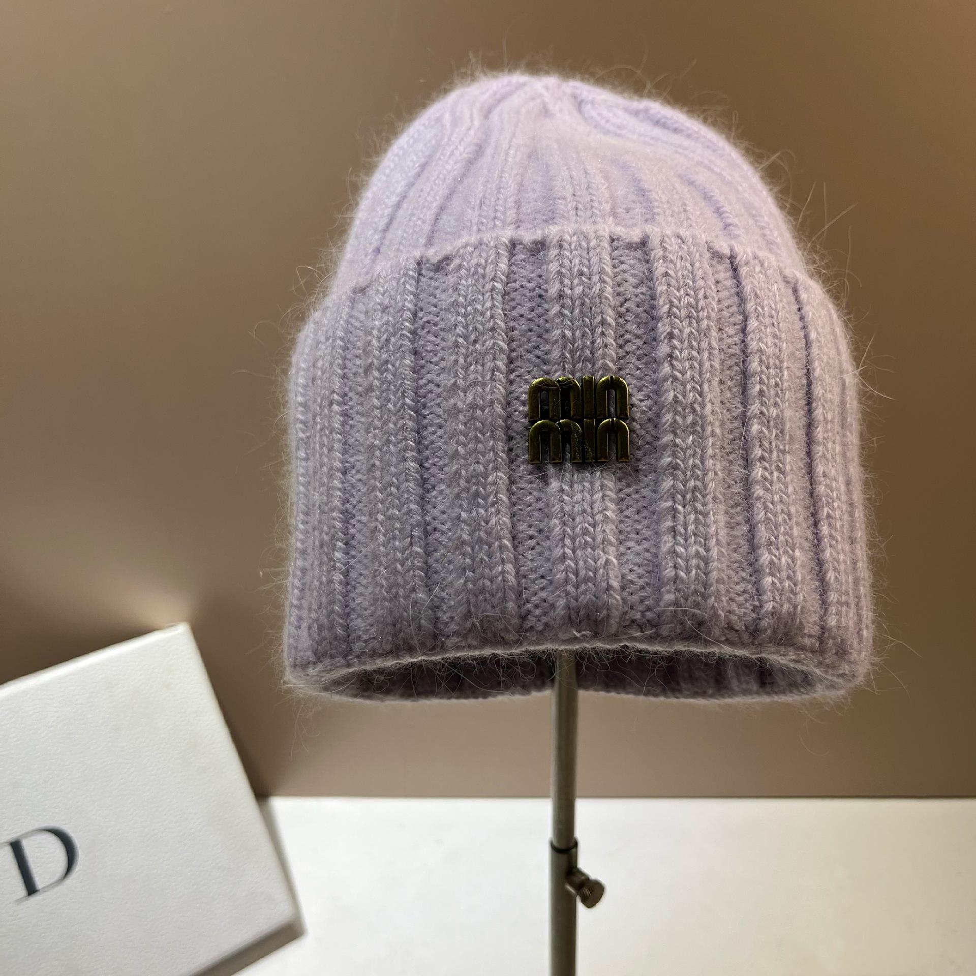 

Min Sweet And Simple Student Wool Hat Winter Outdoor Warm Soft Waxy Rabbit Hair Knitted Hat Simple Ear Protection one size fits all світло-фіолетового кольору