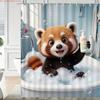 Cute 3D Cartoon Penguin Bathing with Bubbles Waterproof Shower Curtain - Fun Bathroom Decor