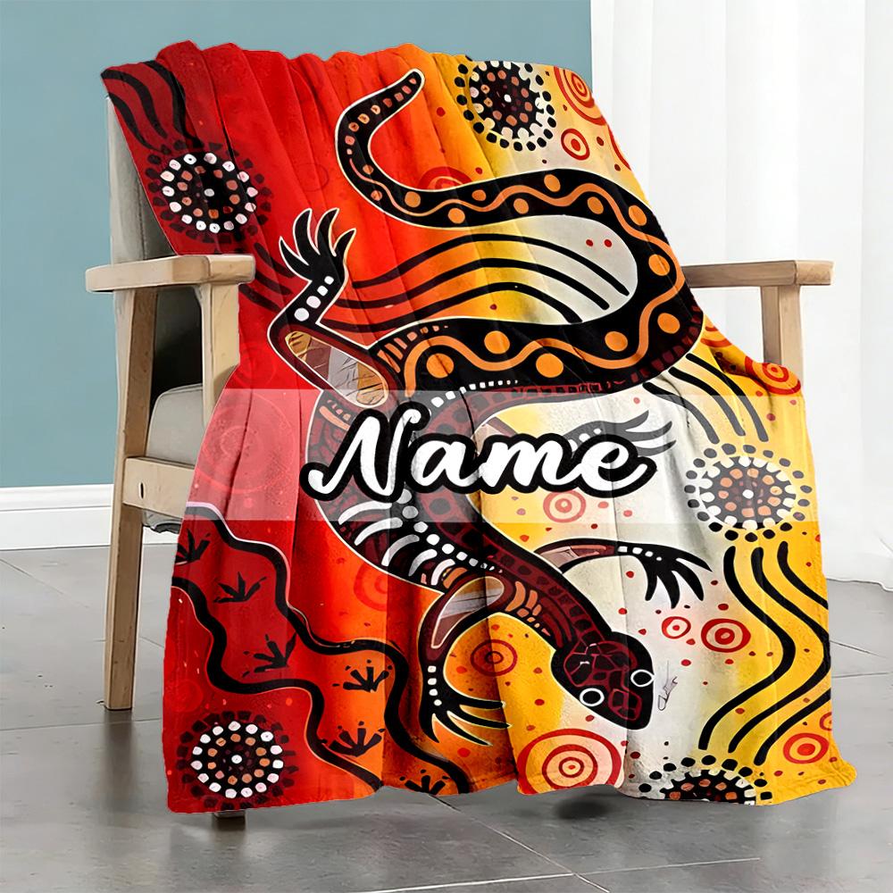 Gecko Personalized Name Blanket Multi-purpose Customizable Blanket Soft & Cozy Great for Living Room Seaside Home Decor Office Chair