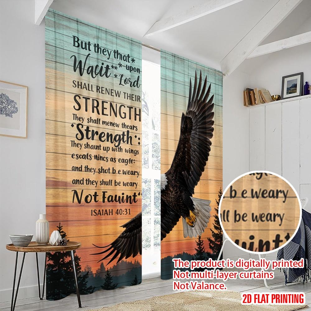 2pcs 2D flat printing Scene Curtains Eagle Strengthisaiah 100% Polyester Fabric Without Electricity Seasonal Party & Holiday