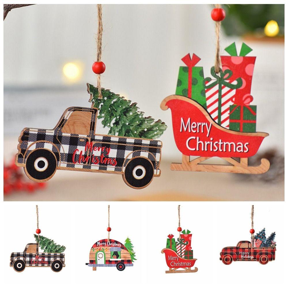 

Sled/Plaid Car Christmas Wooden Car Pendant Hanging Christmas Decoration Festival