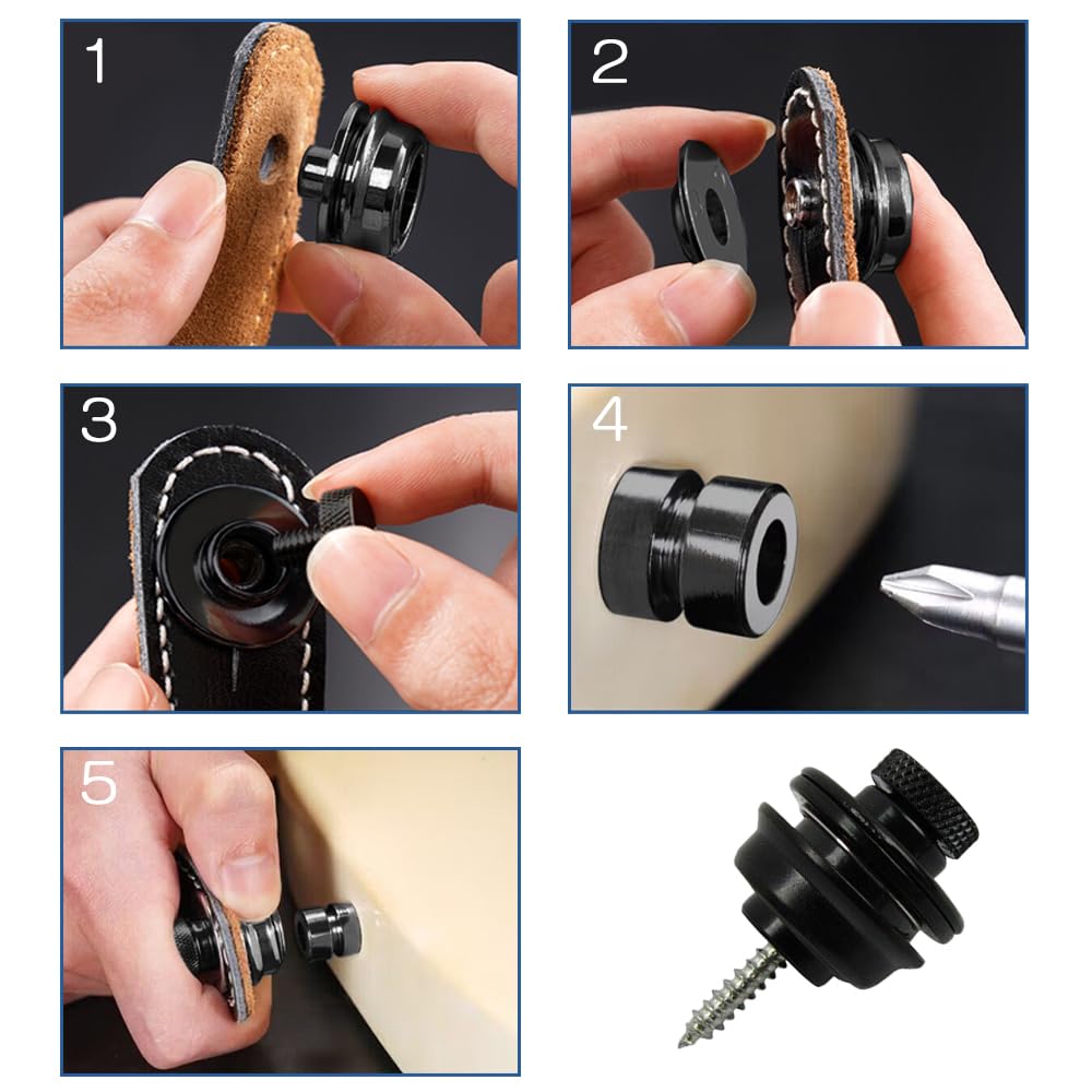 LOYELEY Locking Strap Set of Metal Guitar Strap Locking Pins with 2 Easy Installation for Electric and Basses Pins, 4, Non-Slip Mats, Anti-Slip,