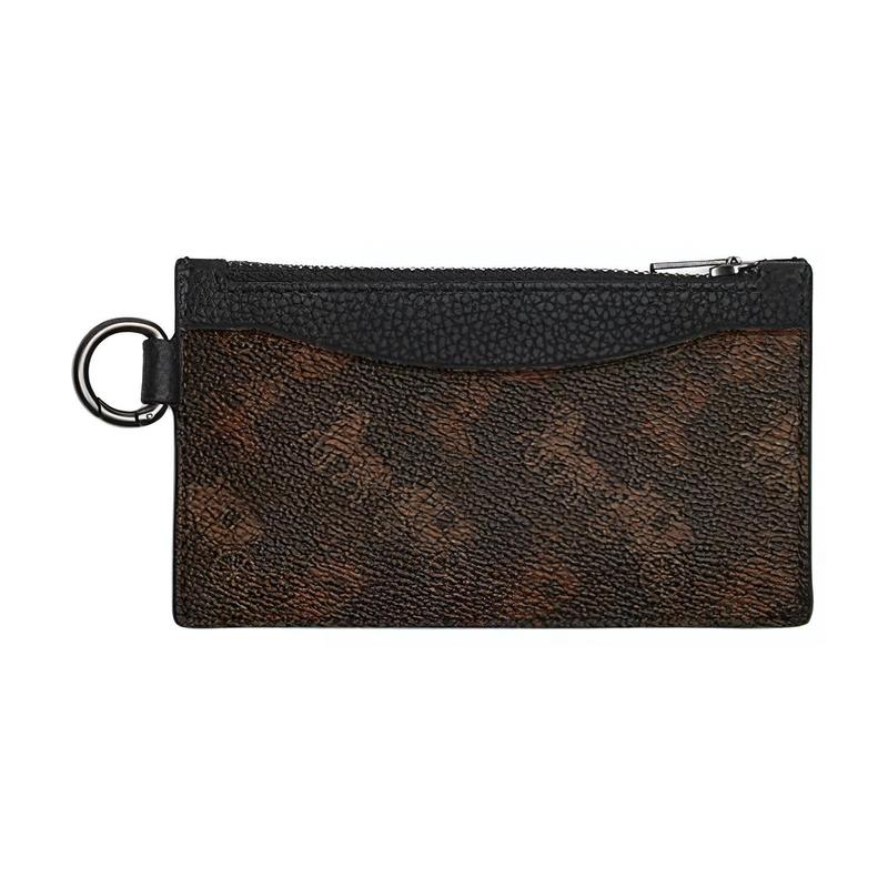

COACH card holder Case 13 Carriage pattern printed zipper closure, cow leather and coated canvas holder, regular, unisex Truffle color with black чорний