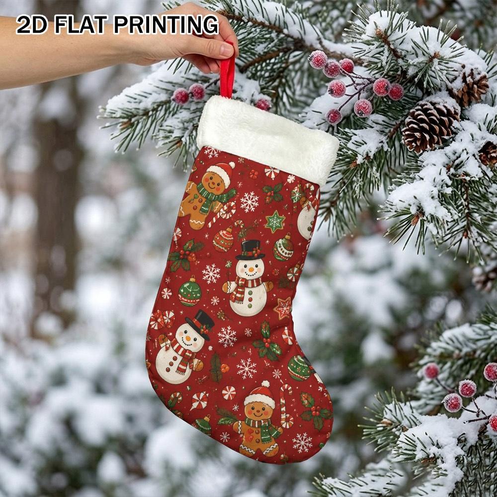 Christmas decoration fireplace hanging stocking 2D Flat Printing 1pc Christmas Snowman And Gingerbread Print P
