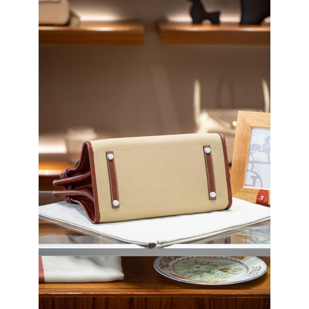 Cross-border first-layer cowhide canvas Shaffy thread oblique needle craft pair bag king platinum 30/35 genuine leather handbag