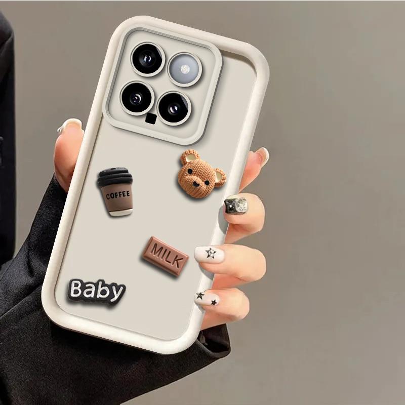 Cute 3D Bear Coffee Milk Candy Liquid Phone Case for Xiaomi Mi 14 Pro 13 12 Lite 11 13T 12T Poco X6 X5 Pro X4 GT X3 M6 M4 M3 F5 F4 F3 GT Cartoon