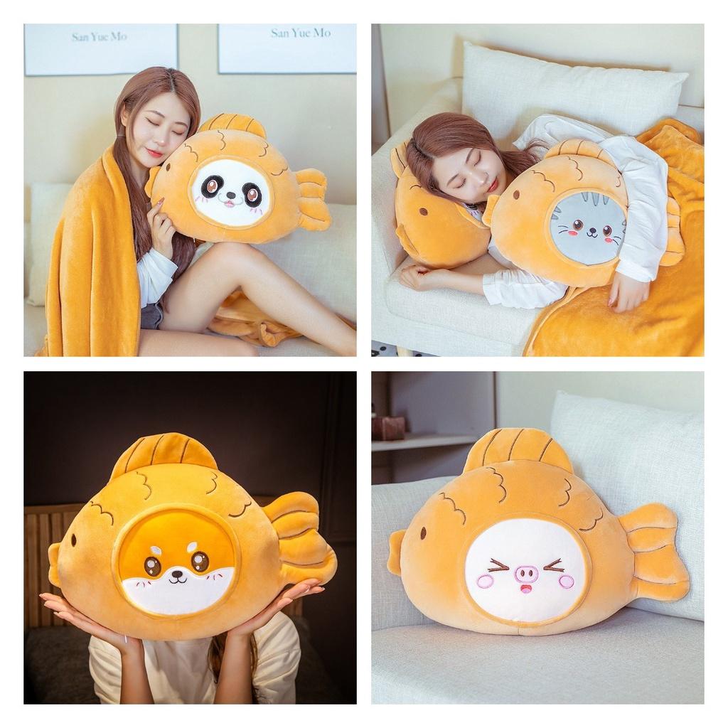 Cute Cartoon Fish Pillow Blanket For Girls Soft And Elastic Plush Material, Three-in-one Design For Sleeping, Napping, And Warmth, With Downy