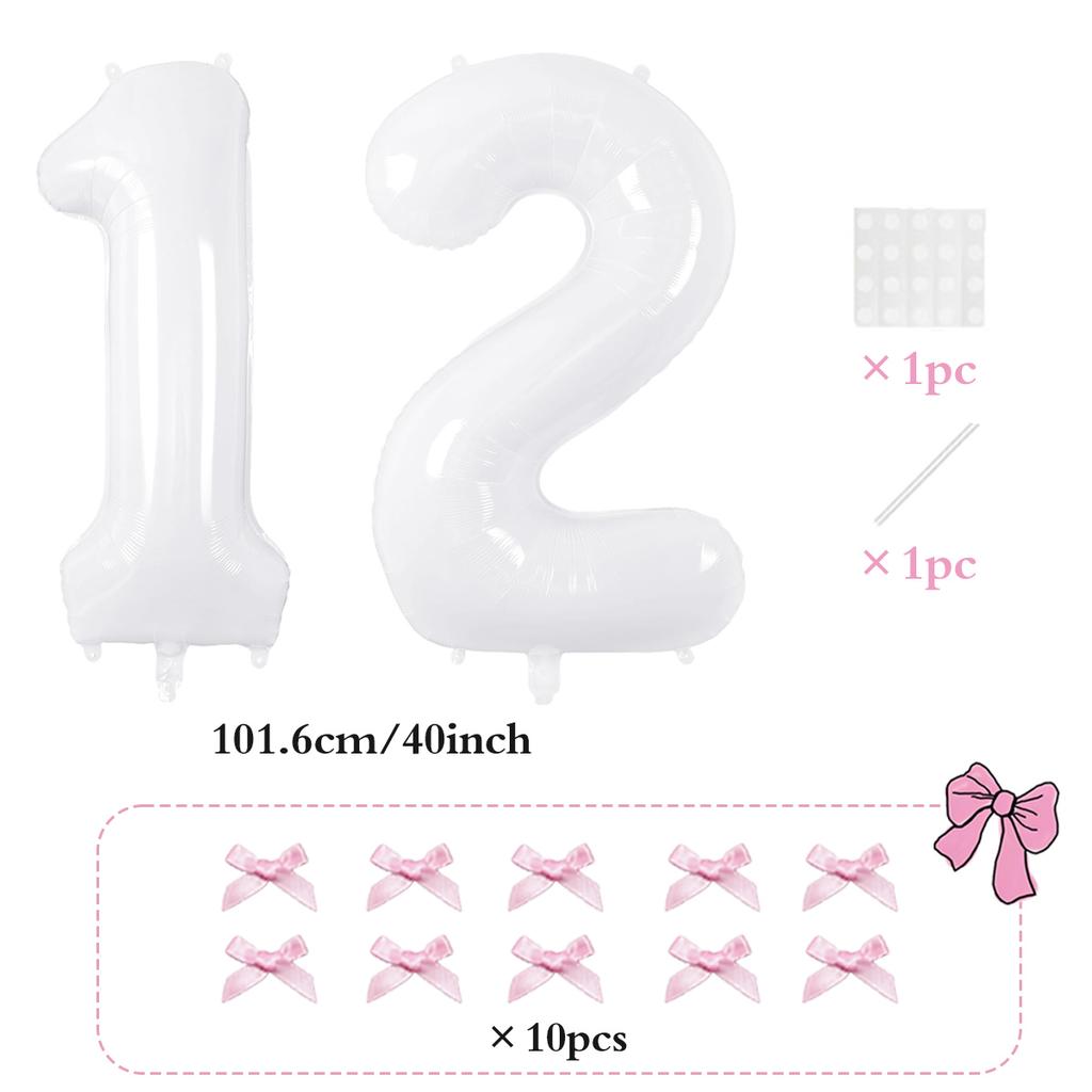 2pcs101.6cm Pink Bow Decoration White Digital Balloon for Birthday Anniversary Wedding Graduation Season New Year Decoration