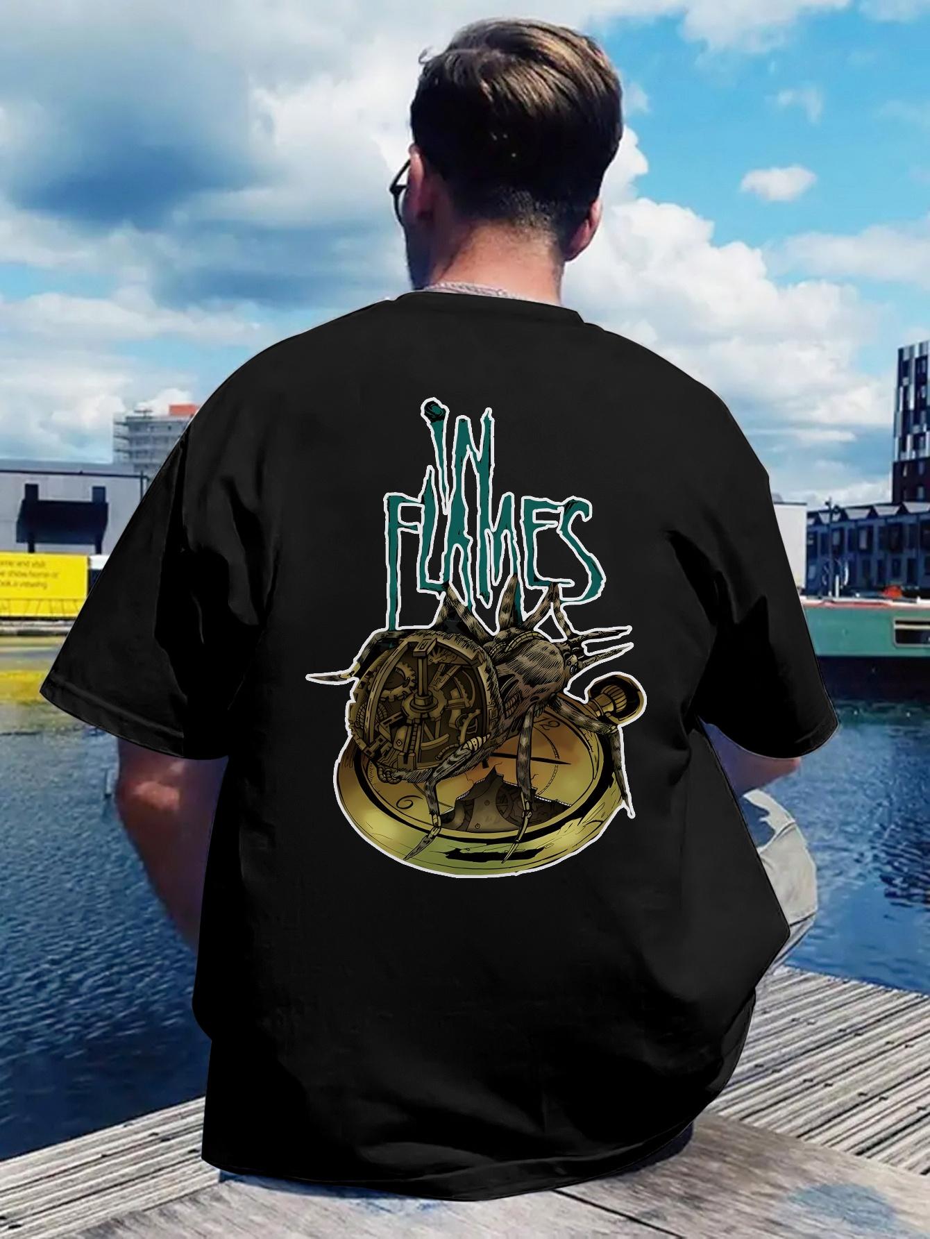 Vintage Rock Band Graphic T-shirt - Back Print Black Tee with Teal Lettering L