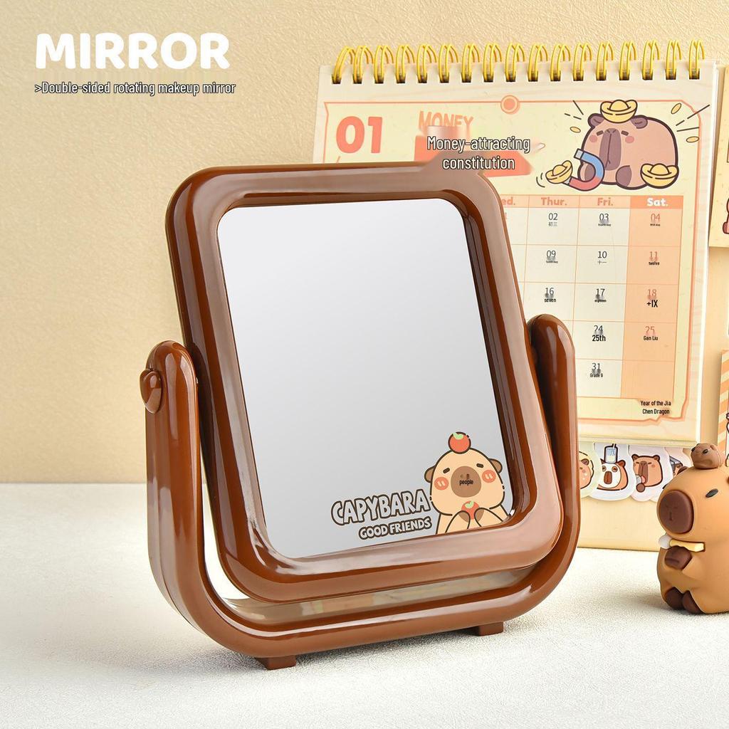 Capybara Cute Double-Sided Desktop Makeup Mirror - Portable for Students