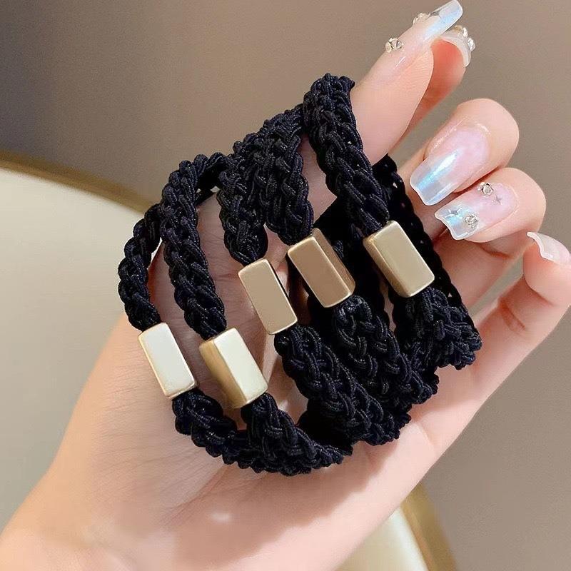 Elastico per Capelli a Scrunchie in Lussuosa Pelle Nera - Elastico Durevole per Capelli da Donna