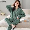 SUKAE New M-5XL Autumn Winter New Cotton Women Pajamas Lady Pijamas Set Loungewear Kimono Cardigan Long Sleeves V-neck Homesuit