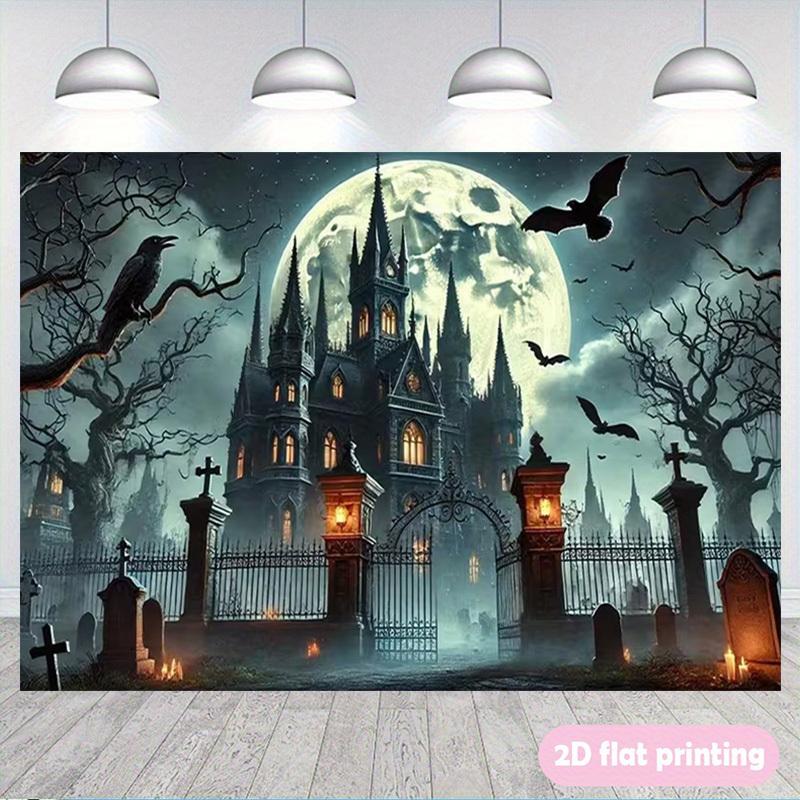 1Pcs Vintage Halloween Castle Bat Decoration Background Backdrop Decorations For Photo Studio Photo Booth Party