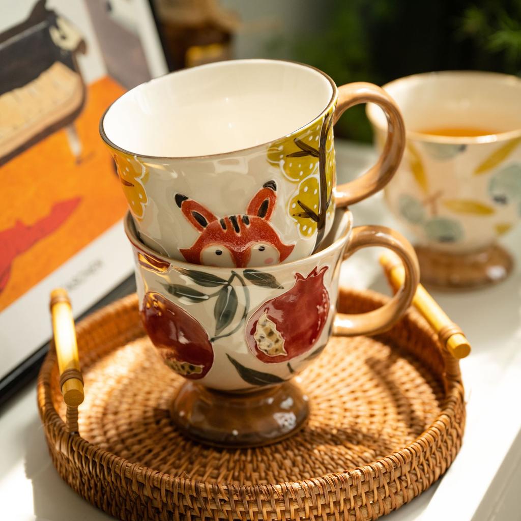 Unterglasurfarbe Frühstückstasse mit Henkel Keramiktasse Handbemalt Hohes Erscheinungsbild Wasserbecher Haushaltsbecher mit Löffel