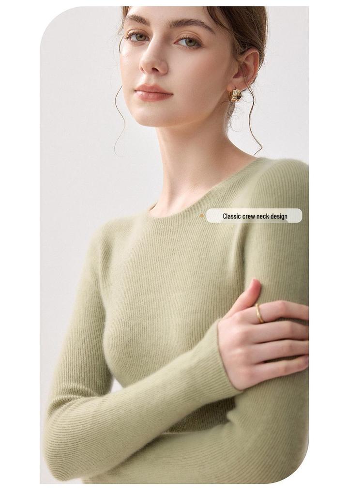 100% Pure Cashmere Slim Fit Women's Round Neck Knit Sweater for Autumn and Winter