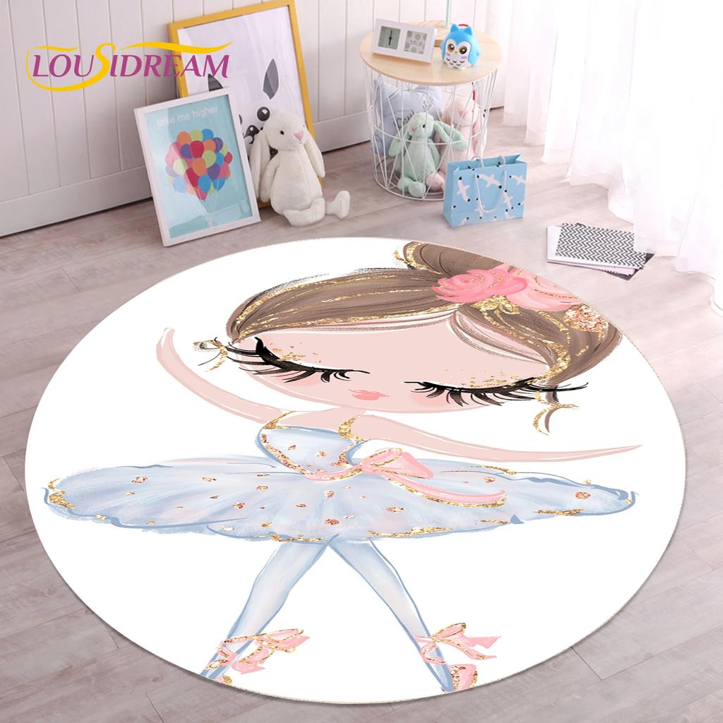Cute Ballet Girl Ballerina Fairy Unicorn Cartoon Round Area Carpet Rug for Living Room Bedroom Kids Decor,Pet Area Rug Non-slip