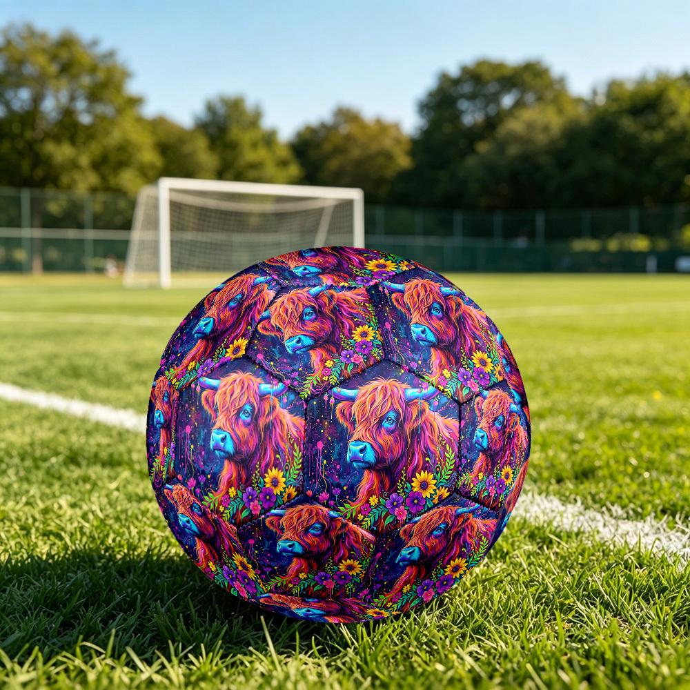 1pc Colorful Highland Cow Durable Size 5 Soccer Ball Professional Match Training Football Indoor &Outdoor Sports Ball P60138