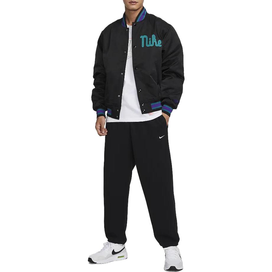 Nike Chaqueta Casual Holgada con Cuello de Béisbol y Letra Bordada Dugout para Hombre Chaqueta Negra FQ7970-010