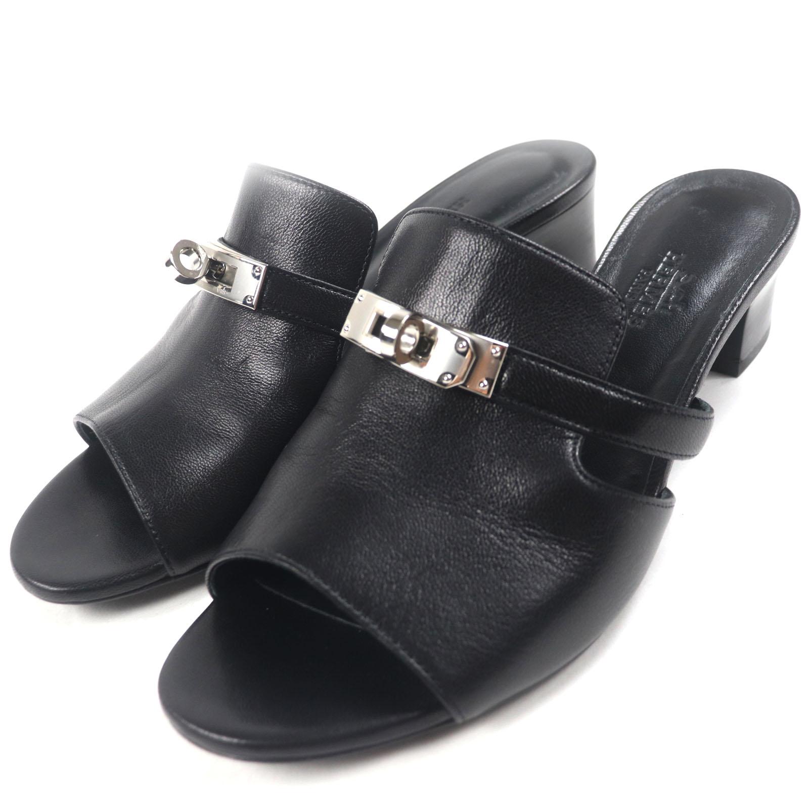 

Great HERMES Sandals candy Kelly Buckle Leather Mules black leather Women 211070Z Used