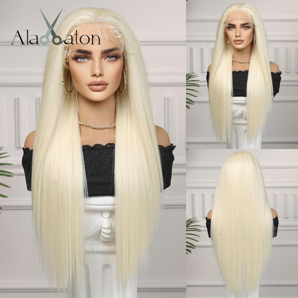 ALAN EATON Women's Fashion 13x4 Lace Front Wigs Black/Golden/Blonde Synthetic Long Straight Wig with Baby Hair for Women 180 Density