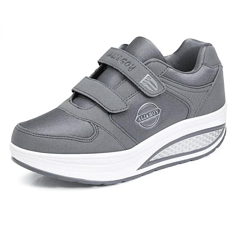Mode Damen Swing Sneaker Keilabsatz Plateau Toning Sportschuhe für Frau Atmungsaktiv Schlankmachend Fitness Rocking Mama Schuhe Dicke Sohle