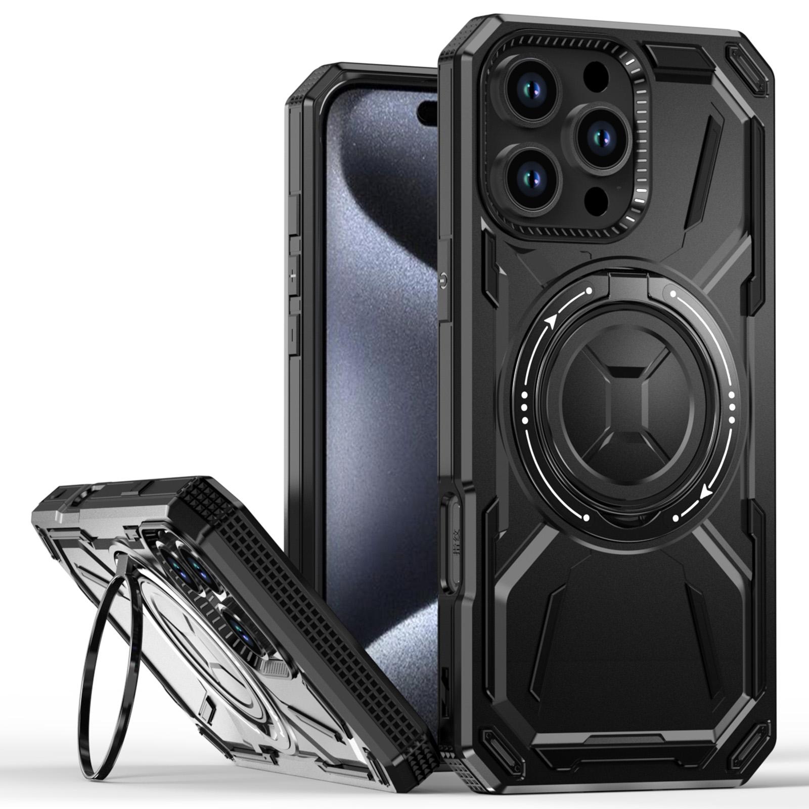 

For iPhone 16 Pro Max Kickstand Case TPU+PC Magnetic Phone Cover Black