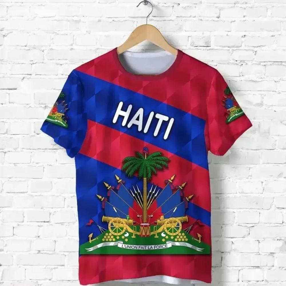 Haiti Island Flag Men Tshirt National Emblem Caribbean Sea Retro Streetwear 3D Funny Casual Short Sleeve Football T-Shirts