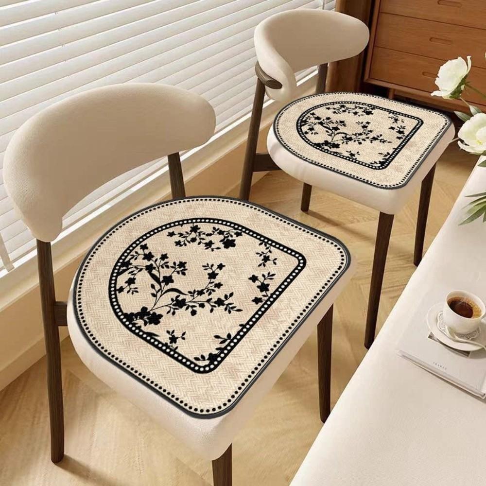 Non-slip Faux Linen Chair Pad Floral Pattern Chair Mat Vintage Chair Cushion  Home Use E