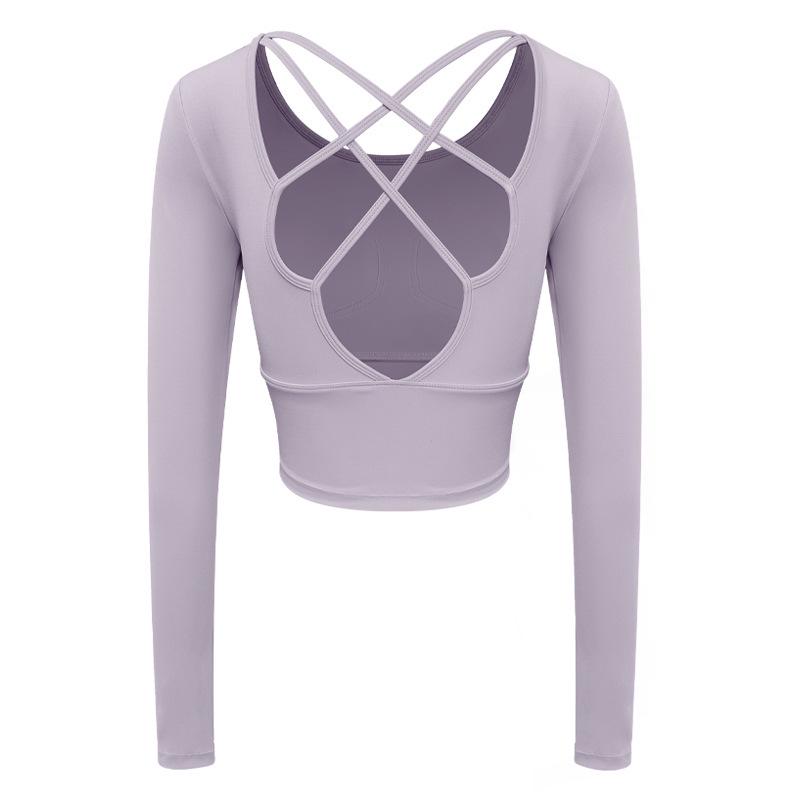 

Women s Summer Yoga Hollow Back Long Sleeve T-shirt – High Elastic Fitness Gym Top Small