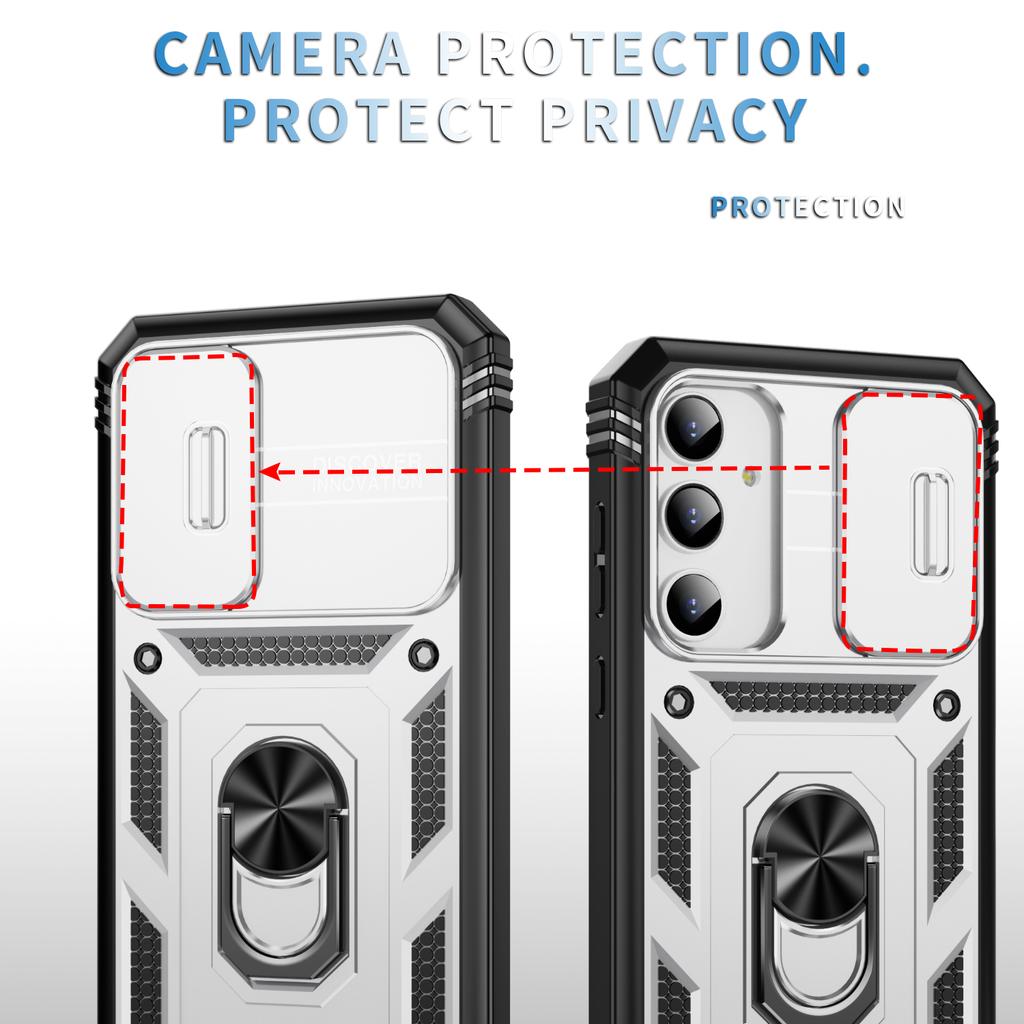 Für Samsung Galaxy A35 5G Hülle TPU+PC Ständer Handyhülle mit Schiebe-Objektivabdeckung