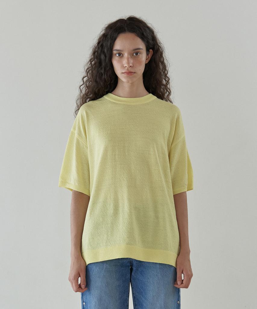 KNITTED Cool Summer Essential Round Short Sleeve Knit Tee Lemon