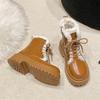 Women Ankle Platform Snow Boots High Heels Fur Warm Shoes Woman Winter 2025 Trend Chelsea Leather Shoes Fad Lace Up Botas Mujer