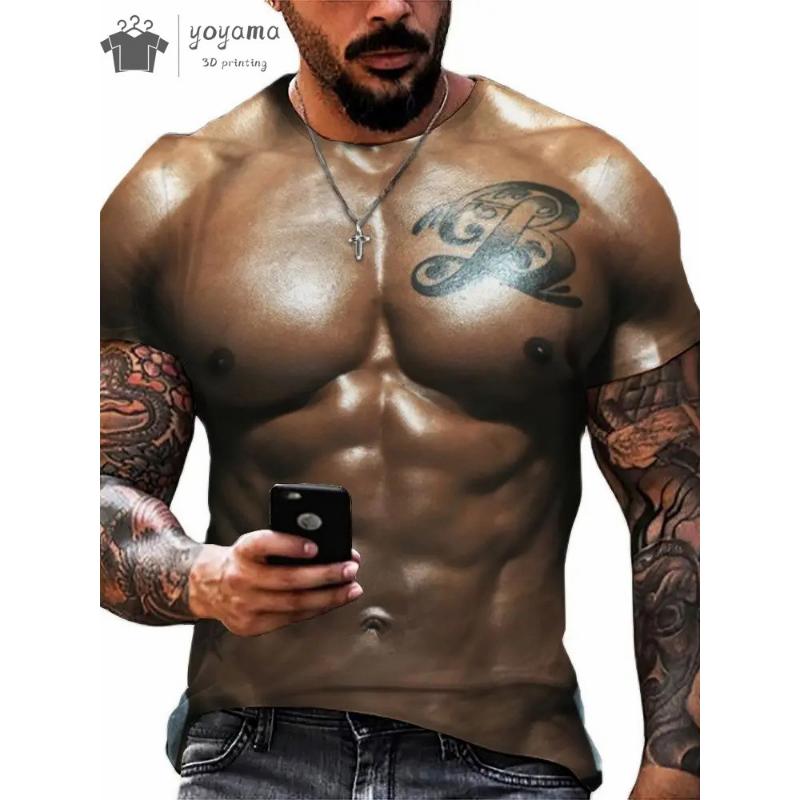 Funny Fake Muscle 3D Print Sports Quick Dry Breathable Men T-shirt Outdoor Street Casual Fashion Cosplay Party Short Sleeve Top