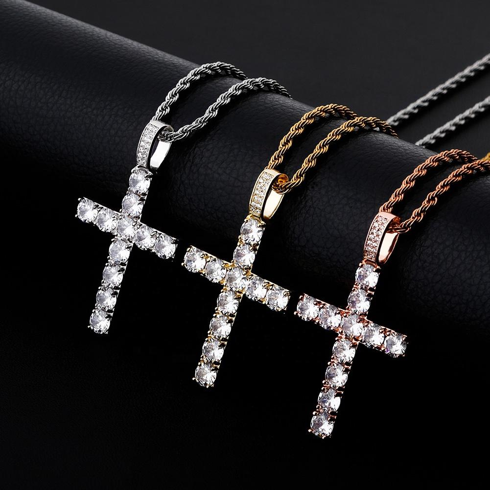 High Quality Cross Pendant Gold Plated Iced Out Micro Pave CZ Pendant Hip Hop Delicate Fashion Jewelry Pendants Charms for Women