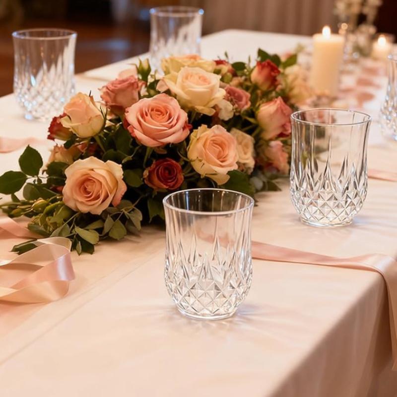 Diamond Textured Liquor Glass Set 6Pcs 90ml Retro European Style Stripe Plastic Cups for Daily Use Home Bar Holiday Party