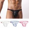 Cueca Tanga Masculina de Cintura Baixa com Bordado Florido em Renda Transparente Respirável Macia Elástica Slim Fit Roupa Íntima para Lua de Mel Dia dos Namorados