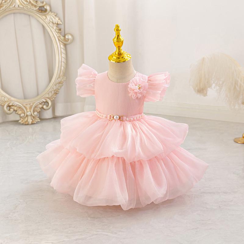 Frühlings-/Sommer-Festkleid für Kinder mit Perlen & 3D-Blumen - Kleinkind & Kleinkind