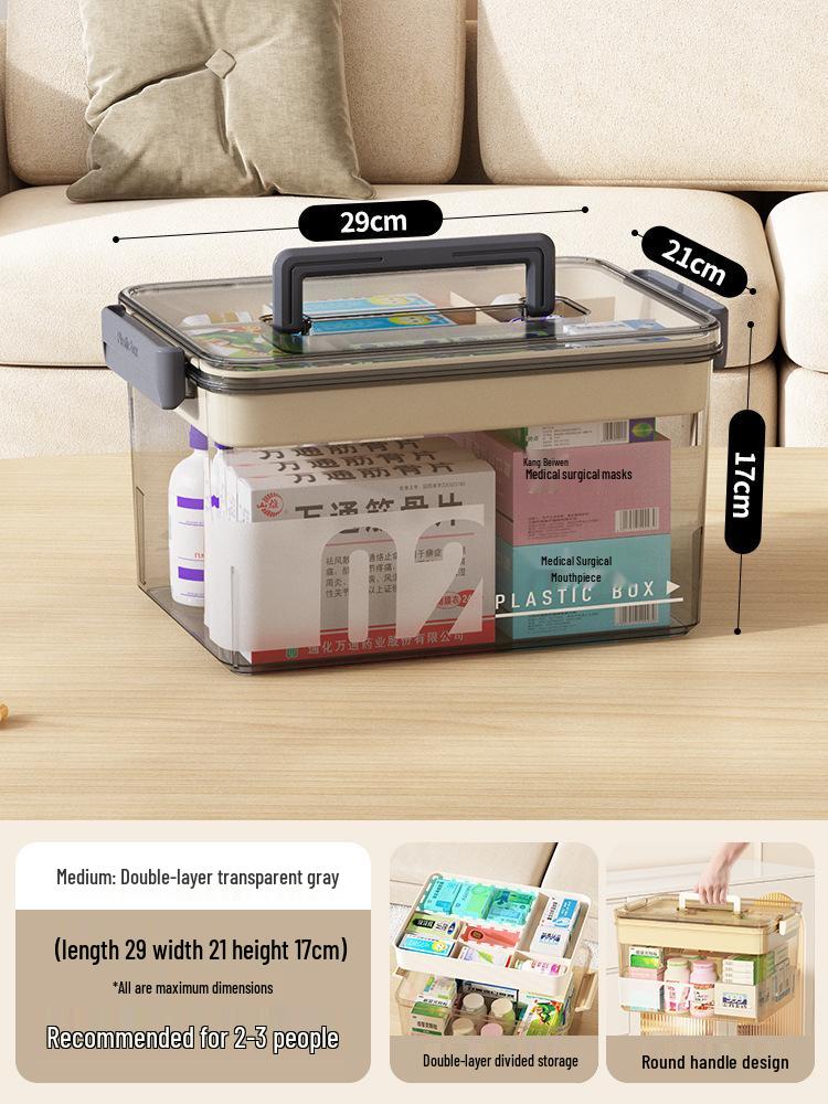 Familienpackung Tragbare Medikamentenaufbewahrungsbox - Mehrschichtig, Transparent, Erste-Hilfe-Koffer mit großer Kapazität