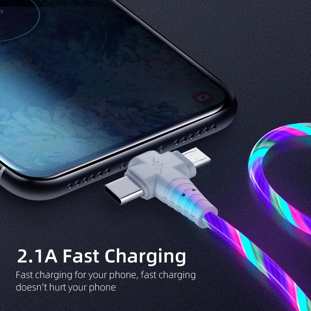 Cablu USB luminos 3 în 1, pentru smartphone Cablu de încărcare LED USB la mini USB/C-tip/cablu de încărcare rapidă cu 8 pini pentru iPhone pentru Samsung pentru XIAOMI ONEPLUS