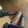 Retro-Leopardenmuster Jacquard-Strumpfhose Damen Sexy Schlank Hohlmaschen-Socken Schwarze Leggings Strümpfe