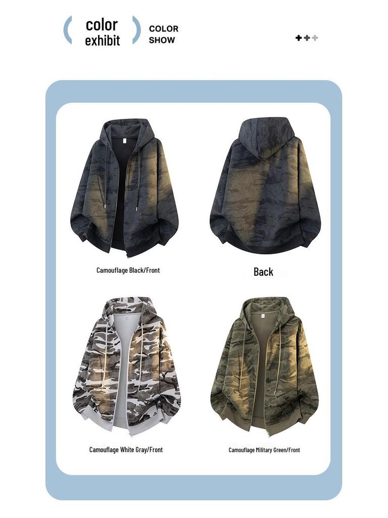 Men's Autumn 2025 Camouflage Cardigan Hoodie Retro Baseball Zipper Jacket